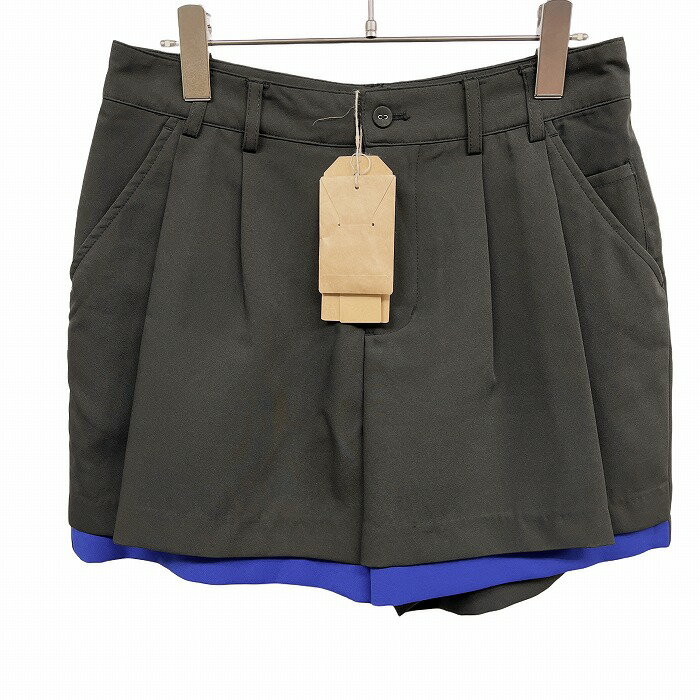 Nylon, Rayon, Polyester - 【新品】A.T ATSURO TAYAMA アツロウタヤマ ショートパンツ 2タック ジップフライ フロントが二重生地 裏地付き 少し薄手 無地 ポリエステル×ポリウレタン 36 ブルー 青×黒系 レディース