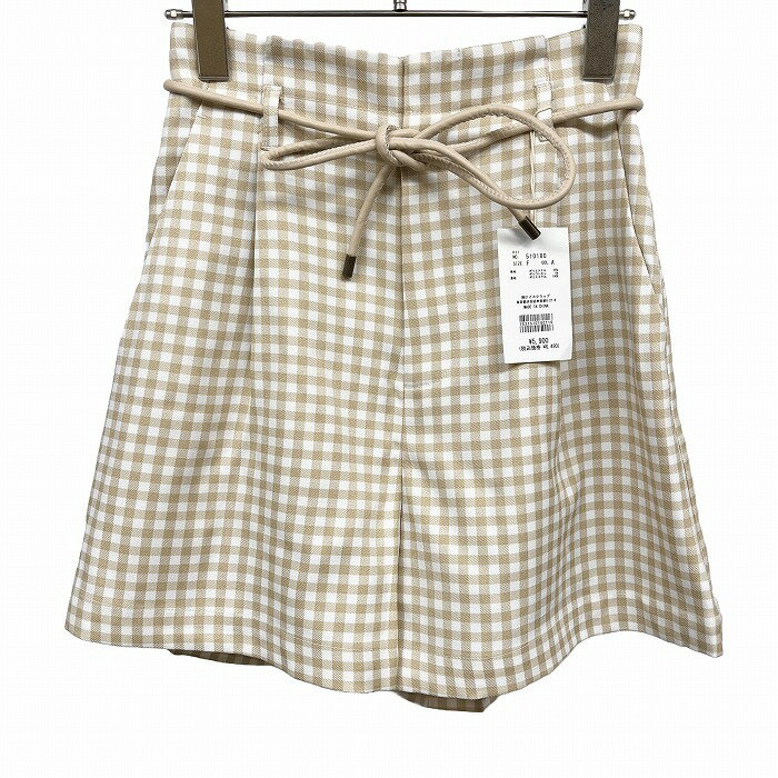 樂天商城 - 【新品】[印象N] NICE CLAUP ナイスクラップ キュロットパンツ / ショートパンツ レディース F ベージュ ポリなど 後ろポケット無し 紐ベルト脱着可(表面の素材は恐らく合皮) 紐ベルト付き チェック 裏地付き