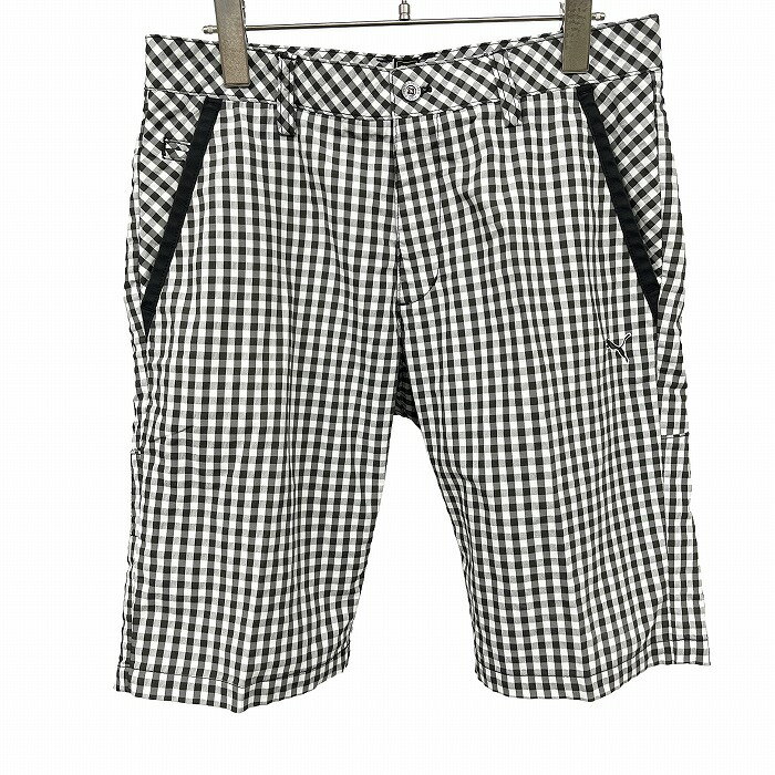 Rakuten - 【中古】[印象AB] プーマ スポーツ テーパードショーツ / ショートパンツ / ハーフパンツ レディース ブラック 黒×白 ジップフライ チェック ロゴ刺繍