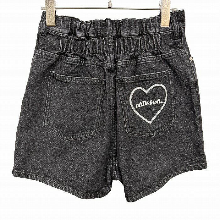 樂天商城 - 【新品】[印象N] MILKFED ミルクフェド デニムショーツ / ショートパンツ レディース S ブラック 黒×白 綿×レーヨン ジップフライ ハートの刺繍