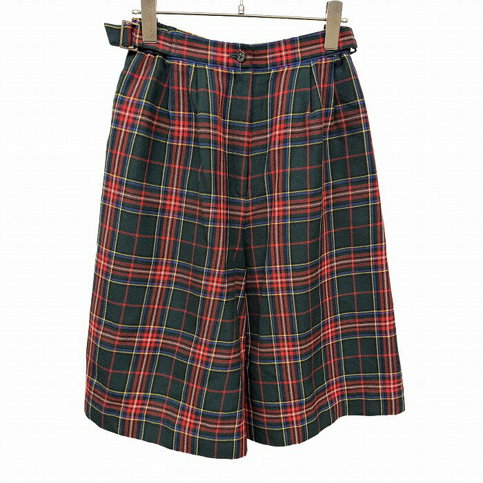 樂天商城 - 【中古】[印象AB] McGREGOR マックレガー キュロットパンツ レディース 66-92 緑×赤×黄×青×白 毛100% ジップフライ ウエストの両側に調節ベルト 微起毛 裏地付き チェック 2タック