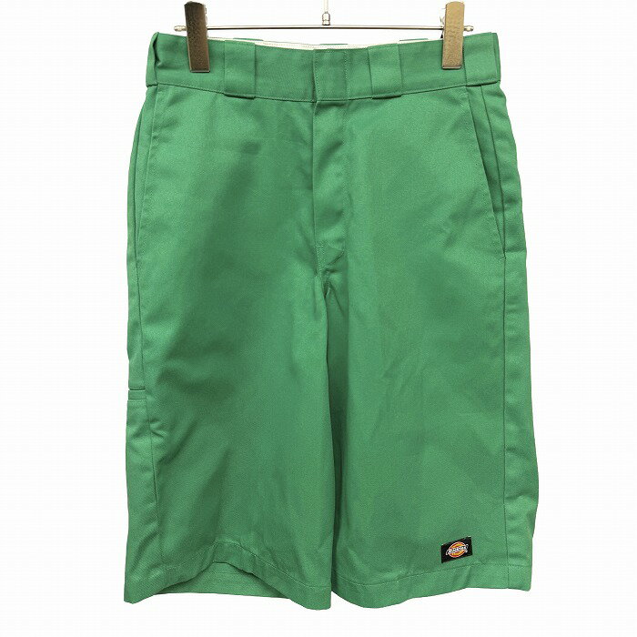 【中古】[印象AB] Dickies ディッキーズ チノショーツ ショートパンツ ハーフパンツ ワークパンツ 右腿にポケット ジップフライ ロゴパッチ 古着 ポリ×綿 28 グリーン 緑 メンズ