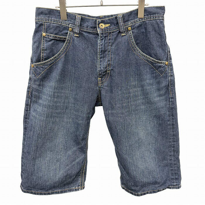 樂天商城 - 【中古】[印象B] Wrangler ラングラー デニムショーツ デニムパンツ ショートパンツ ハーフパンツ メンズ 32 ブルー 青 綿100% コットン100% 無地 中国製 古着 USED加工 テーパード ジップフライ