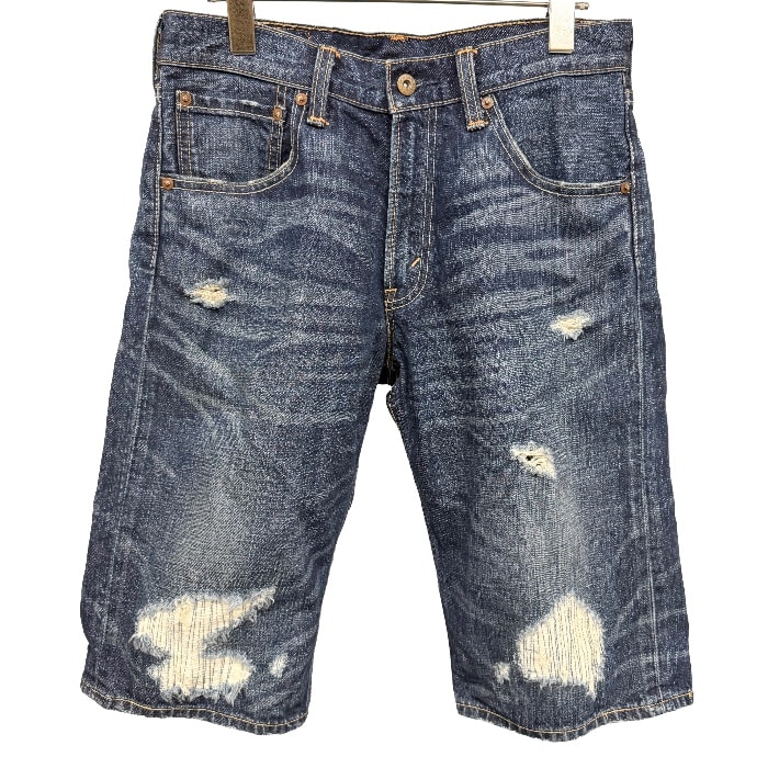 【中古】[印象B] Levi's 503 リーバイス 503 テーパードデニムショーツ デニムパンツ ジーンズ ハーフパンツ ショートパンツ メンズ [W30/L14] ブルー 青 綿100% コットン100%(ラベル：牛革) 中国製 古着 USED加工 ダメージ加工 ポケット近くと腿の穴は裏地無し ジップフライ