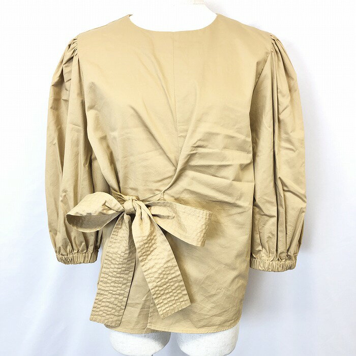 Rakuten - 【スーパーSALE★30%OFF★対象商品】【中古】[印象A] ZARA ザラ プルオーバー / シャツ / トップス レディース M ベージュカーキ ベルテッド 無地 パフスリーブ 丸首 7分袖