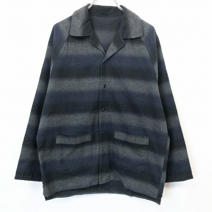 Rakuten - 【スーパーSALE★30%OFF★対象商品】【中古】[印象B] HARE ハレ シャツ メンズ S ヘザーグレー×ネイビー×ブラック 綿100% ロングテール オープンカラー 起毛 ボーダー ラグランスリーブ 7分袖