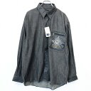 【全品ポイント10倍|開催中|〜05/16(金)01:59まで\5月お買い物マラソン/100円〜2,000円OFFクーポン配布中】【新品】SIMPSON シンプソン L メンズ 男性 デニムシャツ ロゴ刺繍 胸にジップポケット 長袖 ロングテール 綿100%(一部合皮) ブラック 黒(4)