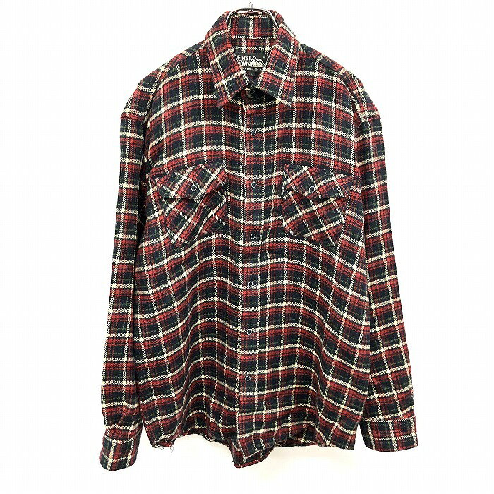 Rakuten - 【スーパーSALE★半額★対象商品】【中古】[印象AB] FIRST DOWN ファーストダウン ネルシャツ メンズ L 赤×緑×濃紺×アイボリー アクリル100% ロングテール チェック 両胸フラップ付きポケット 長袖