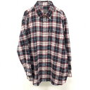 【中古】KANGOL - 2L XL LL メンズ ネルシャツ ソフトネル 微起毛 チェック 長袖 ポリ100% レッド×ネイビー×ホワイト×グレー 赤×紺×白