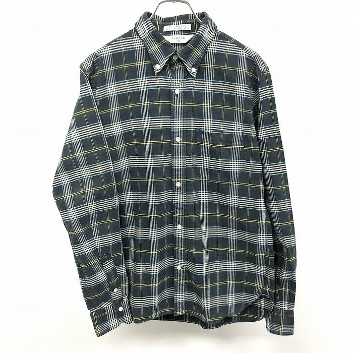 Rakuten - 【スーパーSALE★35%OFF★対象商品】【中古】[印象AB] EDIFICE エディフィス シャツ メンズ 40 グリーン×ネイビー×イエロー×ホワイト 緑×紺 綿100% 胸ポケット付き ロングテール チェック ボタンダウン 長袖