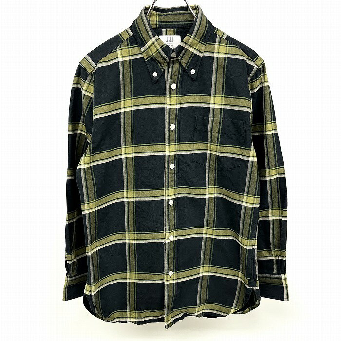 【中古】dunhill ダンヒル S メンズ シャツ テーラードフィット チェック ボタンダウン 長袖 ポケット 綿100% ネイビー×グリーン系×オフホワイト