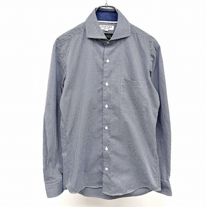 【開催中】＼FASHION SPECIAL FAIR | ～5月7日(火)09:59／最大20%OFFクーポン配布中※バナー参照■□【中古】オリヒカ ORIHICA シャツ 長袖 千鳥格子 ワイドカラー ホリゾンタルカラー 胸ポケット 複合繊維×綿×ポリ S ダークブルー 濃青×白 メンズのサムネイル