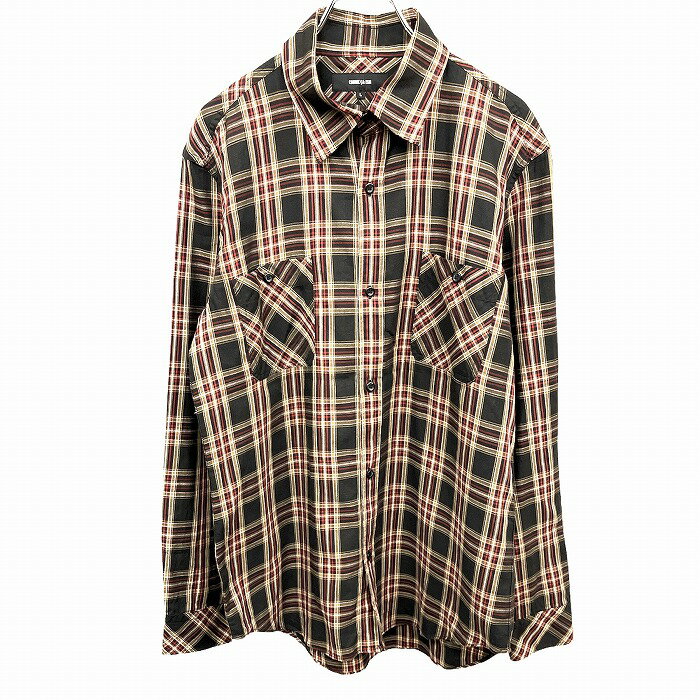 Rakuten - 【スーパーSALE★30%OFF★対象商品】【中古】[印象A] COMME CA ISM コムサイズム シャツ メンズ L ダークグリーン 緑系×オリーブ×赤×白 綿100% ロングテール 長袖 チェック 両胸ポケット レギュラーカラー