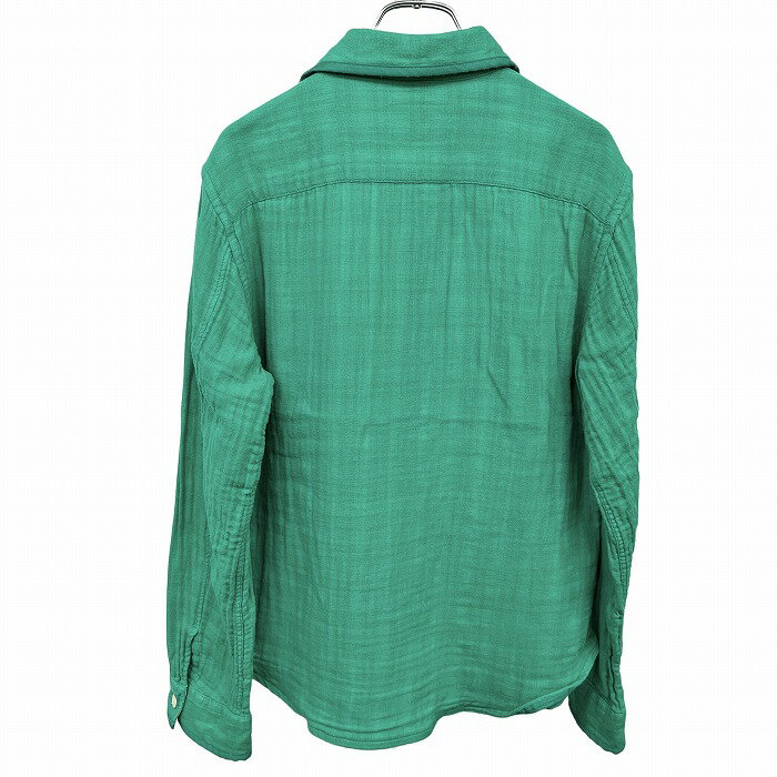 【開催予定＼Black Friday|ブラックフライデー|11/20(木)20時00〜／期間中使える最大2千円OFFクーポン配布中】【中古】23区 HOMME ダブルガーゼシャツ 内側がチェック柄 パラシュートボタン ホリゾンタルカラー 長袖 綿100% 46(C88-94) グリーン メンズ