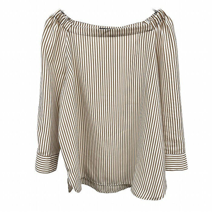 Rakuten - 【スーパーSALE★30%OFF★対象商品】【中古】[印象A] 23区 ニジュウサンク プルオーバーシャツ / ブラウス レディース 38(B81-85/T158-164) ブラウン 茶 ポリ100% ストライプ ボートネック 7分袖 ラグラン
