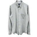 【中古】ランズエンド LANDS END シャツ チェック ボタンダウン 長袖 胸ポケット ポリエステル×ポリウレタン M ネイビー 紺×茶系×緑×白 メンズ