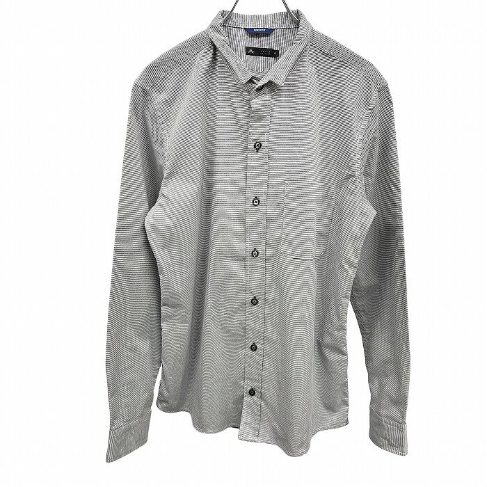 樂天商城 - 【中古】[印象A] MEN'S BIGI メンズビギ シャツ メンズ 4 ホワイト×ブラック (ボタン糸：赤) 綿×ポリ 千鳥格子 ワイヤー襟 短い襟 長袖 胸ポケット