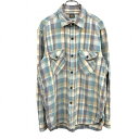 【中古】リー Lee シャツ チェック 両胸フラップポケット 長袖 ロングスリーブ 綿100% コットン100% L ブルー 青×ベージュ×紺 メンズ