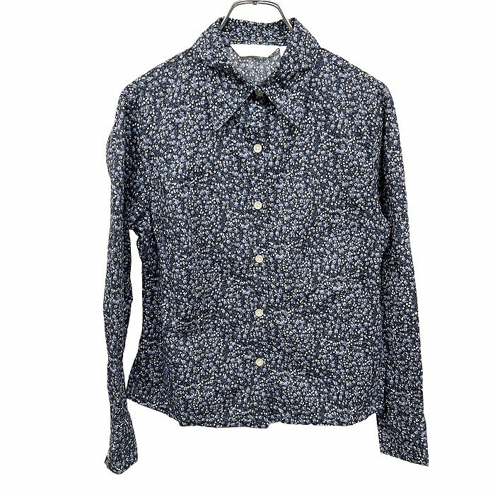 Rakuten - 【中古】[印象AB] Eddie Bauer エディーバウアー シャツ レディース SS XS ネイビー 紺×ベージュ×白 綿100% 花柄 長袖 ポケット無し 裾フレア