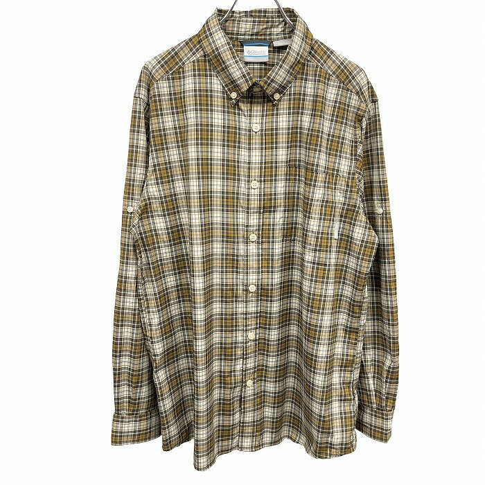 Rakuten - 【中古】[印象AB] Columbia コロンビア シャツ メンズ L イエローブラウン 茶系×白系×黒 ポリ×ナイロン チェック ボタンダウン 長袖 胸ポケット 袖ロールアップ