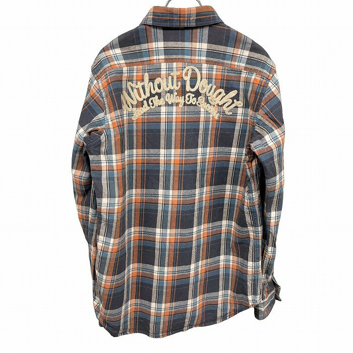 【当店商品全品ポイント10倍＼楽天大感謝祭／12/26(日)午前01:59まで|当店限定クーポン最大2,000円OFF配布中】【中古】STOOGE ネルシャツ チェック 背中刺繍 少し硬めの生地感 両胸ポケット 長袖 裾にロゴパッチ 綿100% M 茶×紺×青×オフホワイト メンズ