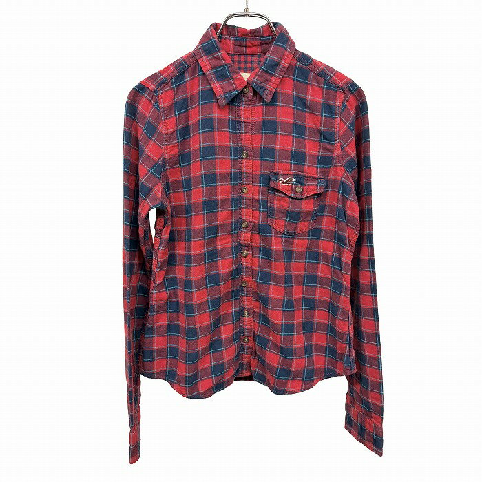 Rakuten - 【中古】[印象AB] HOLLISTER ホリスター シャツ レディース S レッド 赤×紺×青 綿100% スキニーフィット チェック 鳥の刺繍 カモメ 長袖 胸にミニポケット