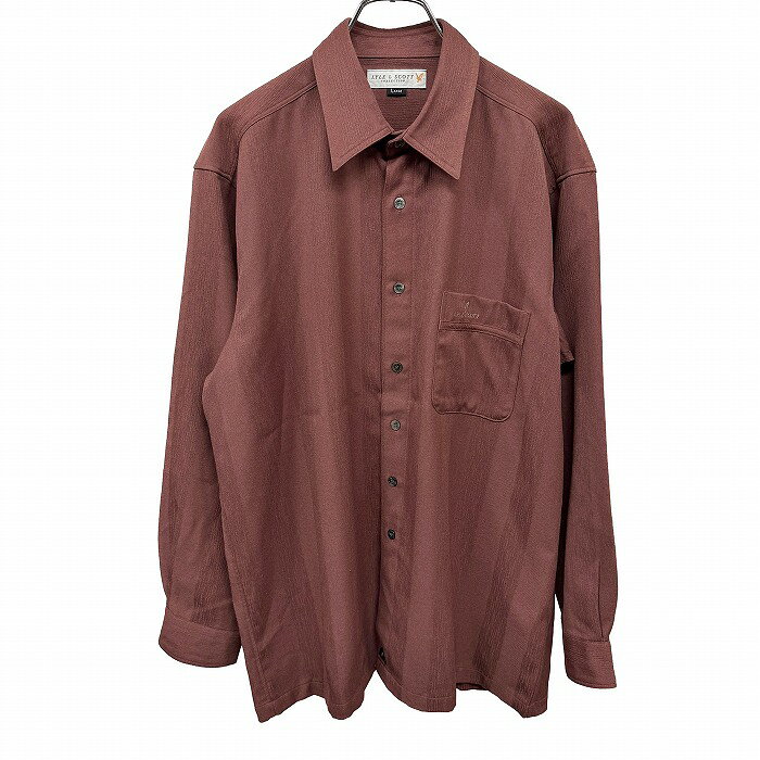 樂天商城 - 【中古】[印象AB] LYLE&SCOTT ライルアンドスコット シャツ メンズ L ボルドー 赤茶系 ポリ100% 楊柳のストライプ ボックスカット 鳥の刺繍 長袖 ポケット 古着