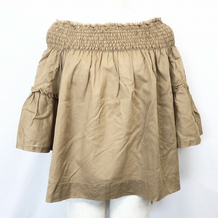 【新品】WEEKEND de Tiara ティアラ 2 レディース 薄手 オフショルダートップス プルオーバーシャツ 7分袖 綿100% ブラウン 茶色