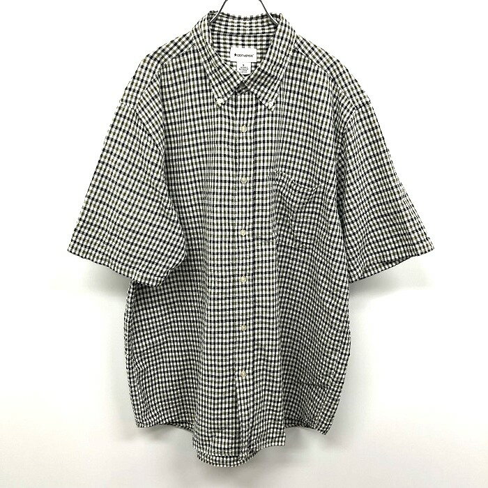 ＼39ショップ買いまわり!!／最大2,000円OFFクーポン配布中★☆【中古】CONVERSE コンバース 3L 2XL メンズ クレープシャツ チェック ボタンダウン 半袖 綿100% グリーンカーキ×ブラック×ホワイト＼39ショップ買いまわり!!／最大2,000円OFFクーポン配布中★☆ 緑系×黒×白