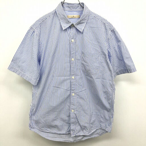 【中古】GLOBAL WORK グローバルワーク L メンズ シャツ ストライプ 半袖 ショートスリーブ 胸ポケット ロングテール 綿100% ネイビー×ホワイト 紺 【中古】GLOBAL WORK グローバルワーク L メンズ シャツ ストライプ 半袖 ショートスリーブ 胸ポケット ロングテール 綿100% ネイビー×ホワイト 紺