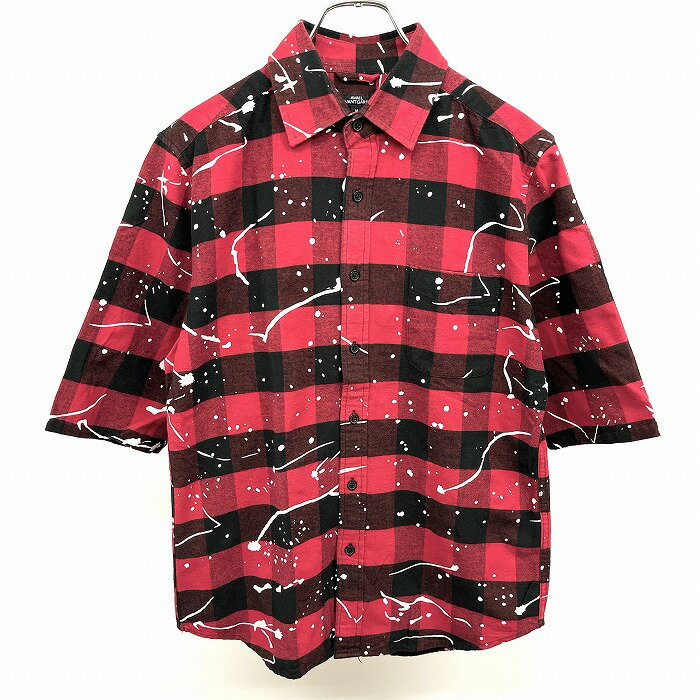 【開催中 明日04/21(火)朝09:59まで＼Rakuten Fashion THE SALE／最大20 OFFクーポンなど配布中】【中古】アベイル しまむら AVAIL シャツ 7分袖 微起毛 チェック×ドロッピングプリント ポケット 綿100 M 赤 レッド×ブラック×ホワイト メンズ