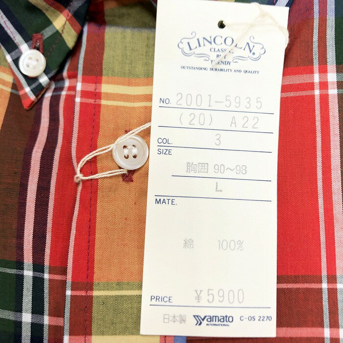 【全品ポイント10倍|開催中|〜06/27(金)01:59まで＼6月お買い物マラソン／100円〜2,000円OFFクーポン配布中】【新品】LINCOLN リンカーン L メンズ シャツ オーバーサイズ チェック ボタンダウン 半袖 胸ポケット 日本製 綿100% 赤系×緑×青×白×黄