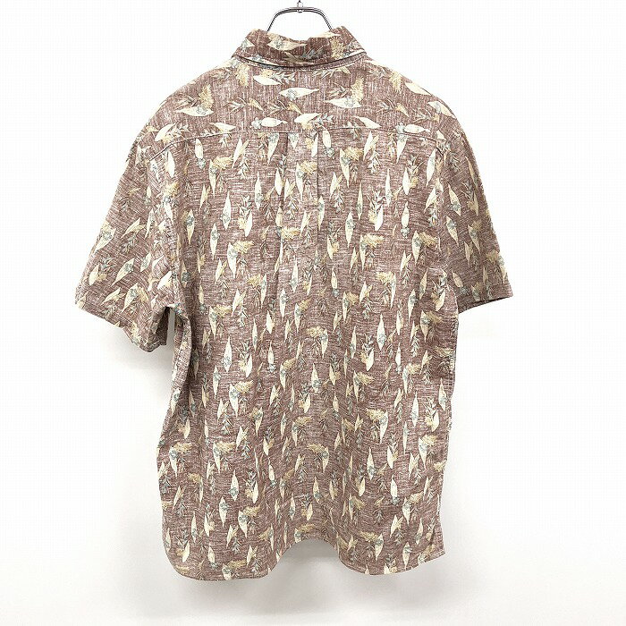 【中古】Kaluluwa カルルワ L メンズ 男性 シャツ 花柄×植物柄 フラワー ボタニカル ボタンダウン ココナッツボタン 半袖 - ブラウン×ブルー 茶色