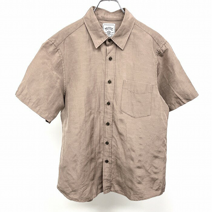 Rakuten - 【スーパーSALE★半額★対象商品】【中古】[印象AB] INHERIT インヘリット シャツ メンズ S ヘザーグレーブラウン系 茶系 麻×ポリ ロングテール 無地 少しツルっとした生地感 半袖 胸ポケット