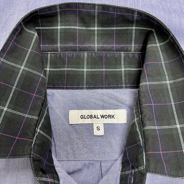 【中古】[印象AB] GLOBAL WORK グローバルワーク シャツ レディース S ヘザーネイビー 紺×緑×赤×白 綿100% ロングテール 半袖 襟がチェック柄 ボタンダウン ポケット undo-rowa-10056135 Undo Rowa 楽天市場店 サンプル画像3