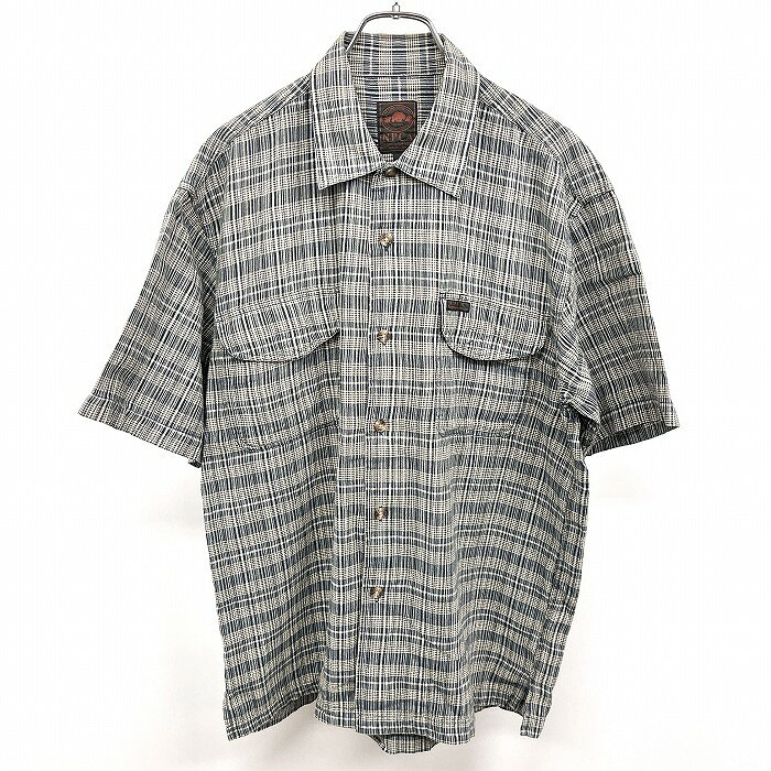 【当店限定SALE＼☆★半額★☆／対象商品】【中古】[印象AB] NPCA ナショナルパーク チェックシャツ メンズ M ネイビー×ピンク×イエローベージュ×ホワイト 綿100% ポケットフラップはベルクロ留め 半袖 両胸ポケット ボックスカット