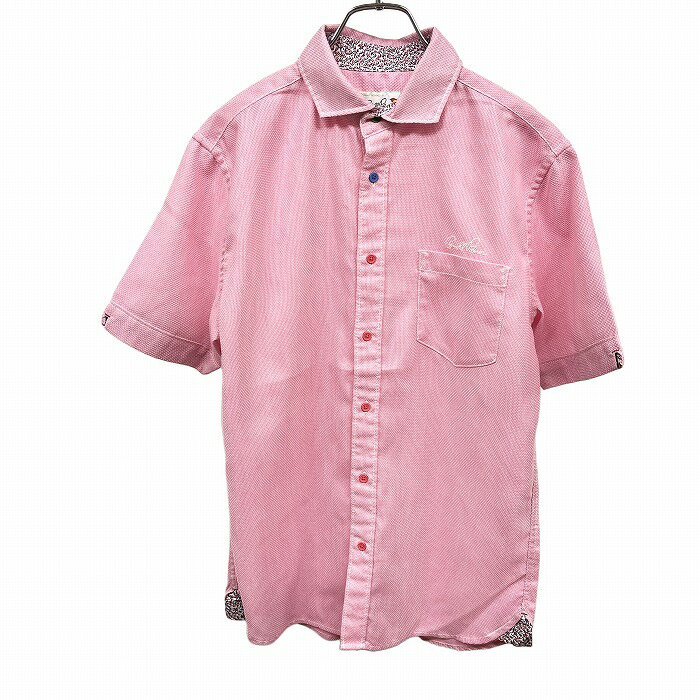 【当店商品全品ポイント10倍＼楽天大感謝祭／12/26(日)午前01:59まで|当店限定クーポン最大2,000円OFF配布中】アーノルドパーマー 【新品】 シャツ 一部花柄 カラフルなボタン ザラっとした生地感 半袖 ポリ100% 3 ピンク ピンク×赤×青×白 メンズ