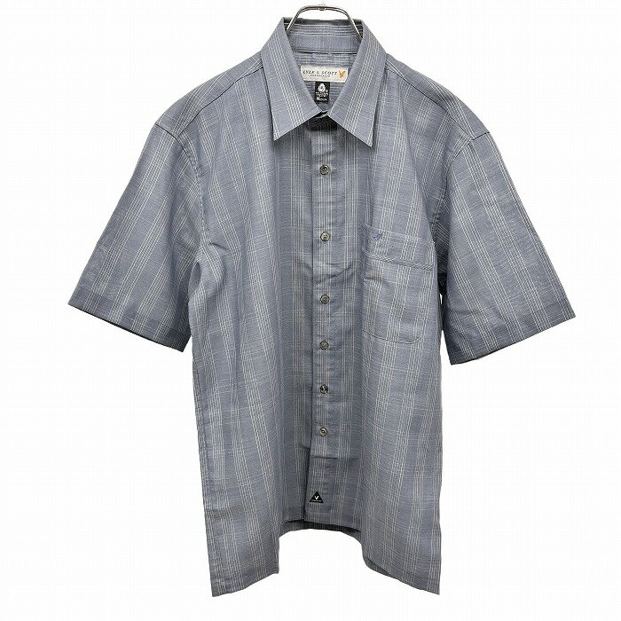 Rakuten - 【スーパーSALE★半額★対象商品】【中古】[印象A] LYLE＆SCOTT ライルアンドスコット シャツ メンズ M ヘザーネイビー 杢紺×ベージュ×白 毛×ナイロン 胸ポケット付き ボックスカット 裾はスリット無し 若干薄手 チェック 鳥の刺繍 半袖