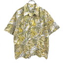 【中古】LOUMONJUE オープンカラーシャツ アロハ柄 花柄 ブドウ 洋ナシ バナナ 半袖 綿100% フリー イエロー×グリーン×グレー×ホワイト メンズ