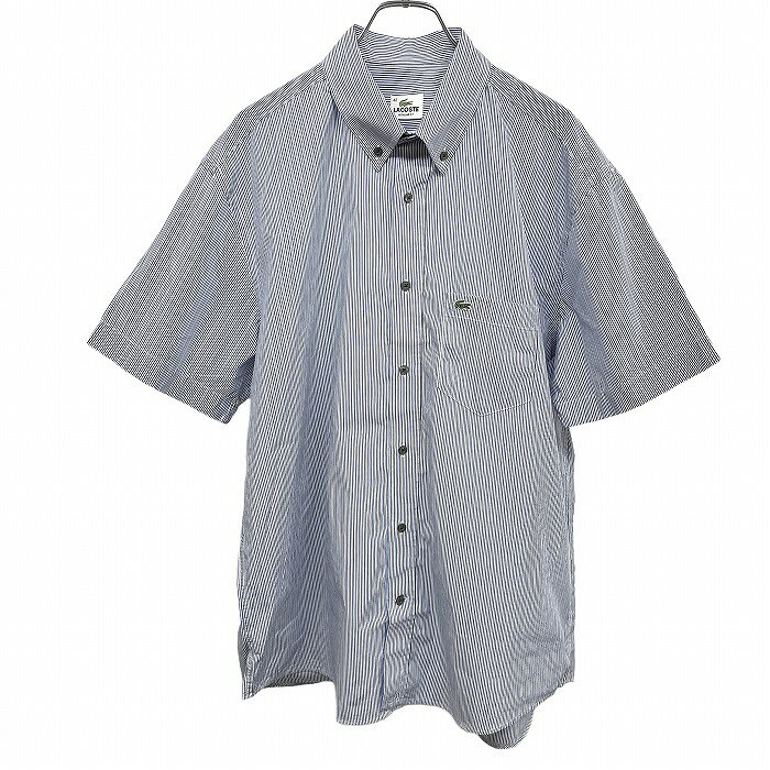 乐天商城 - 【中古】[印象A] LACOSTE [BASI S.A.] ラコステ [バシ] シャツ メンズ 42 ブルー 青×チャコール×白 綿100% ロングテール ボタンダウン ストライプ ポケットにワニの刺繍