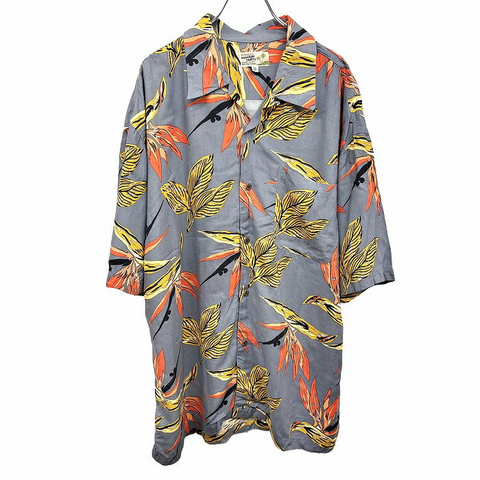 Rakuten - 【スーパーSALE★30%OFF★対象商品】【中古】[印象AB] DODGEST HAWAIIAN SHIRTS アロハシャツ メンズ 3L 2XL XXL ネイビー 紺×オレンジ×黄×白 レーヨン100% オープンカラー 胸ポケット付き リーフ柄 植物柄 葉っぱ 半袖