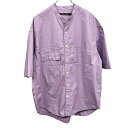 【中古】ニコアンド niko and ... オープンカラーシャツ バンドカラー 無地 ビッグシルエット 5分袖 綿100% M (3) パープル メンズ(レデ...