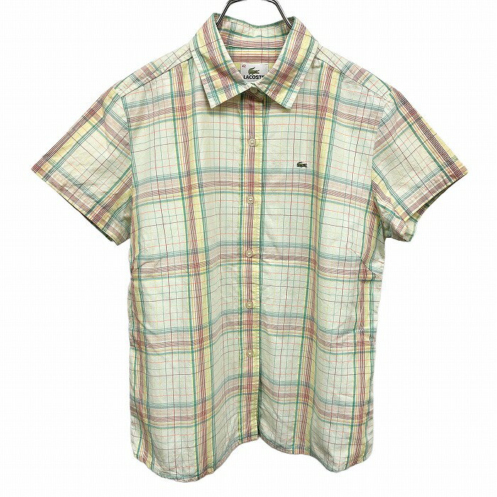 樂天商城 - 【中古】[印象AB] LACOSTE ラコステ シャツ レディース 42 グリーン 緑×オレンジ×赤 綿×ナイロン×ポリ チェック ワニの刺繍 ポケット無し 半袖