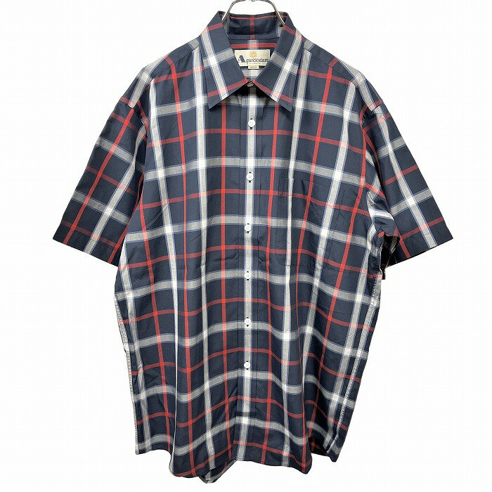 樂天商城 - 【中古】[印象AB] Aquascutum アクアスキュータム シャツ メンズ M ネイビー 紺×赤×白 綿100% チェック 胸ポケット 半袖 ゆったりめのサイズ感