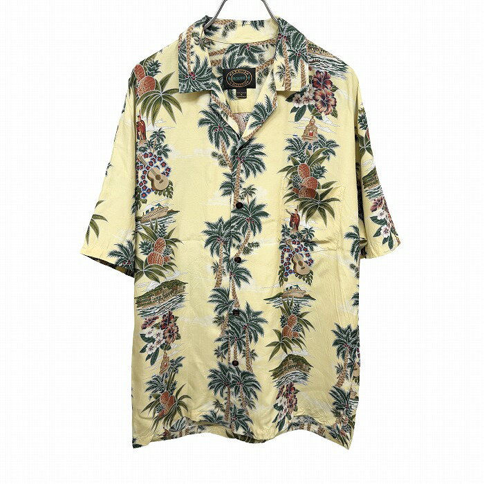 樂天商城 - 【中古】[印象AB] RESERVE HAWAIIAN COLLECTION アロハシャツ メンズ S イエロー 黄×緑×茶×青×白×グレー レーヨン100% 開襟 半袖 胸ポケット