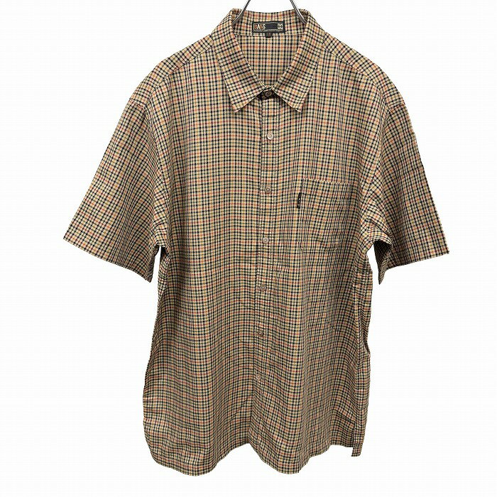 Rakuten - 【中古】[印象A] DAKS GOLF ダックス ゴルフ シャツ メンズ L (LB) ベージュ ベージュ×赤×黄×緑×青 綿100% 胸ポケット付き 裾の両側にスリット チェック ボックスカット 半袖