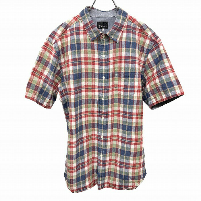 樂天商城 - 【中古】[印象AB] THE SHOP TK MIXPICE ザ・ショップ ティーケー ミクスパイス シャツ メンズ XL LL 赤×緑×青×ベージュ×白 綿100% 丸い胸ポケット付き チェック 半袖 古着
