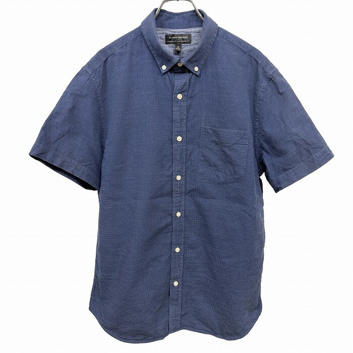 Rakuten - 【中古】[印象AB] BANANA REPUBLIC バナナリパブリック シャツ メンズ M ネイビー 紺 綿100% コットン100% ドット柄・水玉柄 ボタンダウン 半袖 スリランカ製 古着 胸ポケット付き ショートスリーブ
