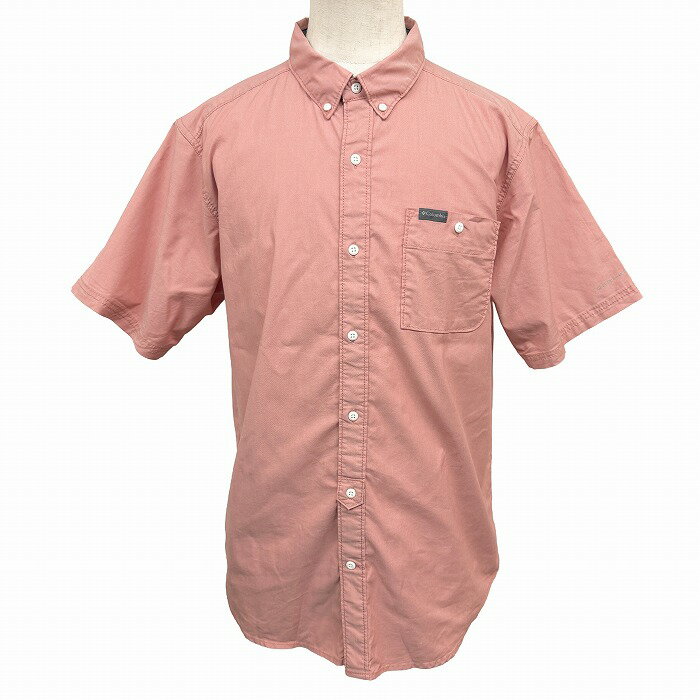 樂天商城 - 【中古】[印象AB] Columbia コロンビア シャツ Omni-Shade(オムニシェイド) メンズ LL XL ピンク ピンク×紺 綿×ポリエステル×ポリウレタン ワンポイント ボタンダウン 半袖 インド製 古着 胸ポケットにロゴパッチ ショートスリーブ