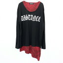 【中古】RAG OUT ラグアウト 3L メンズ 裾アシンメトリーTシャツ カットソー 英字×ペイズリー バティック Uネック 長袖 ポリ×レーヨン 赤×黒